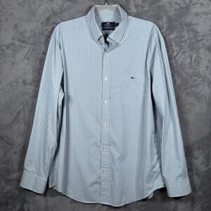 Vineyard Vines Performance Tucker Shirt Men’s L Classic Fit Stretch Blue Gingham